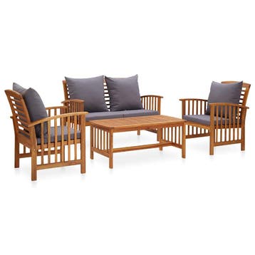 vidaXL 4-delige Loungeset met kussens massief acaciahout, Verzenden, Nieuw, Hout, Loungeset