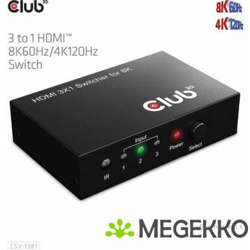 CLUB3D 3 to 1 HDMI 8K60Hz/4K120Hz Switch, Verzenden, Nieuw
