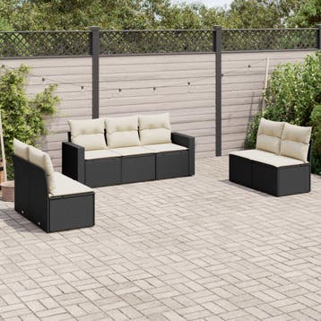 vidaXL 7-delige Loungeset met kussens poly rattan zwart, Verzenden, Nieuw, Loungeset