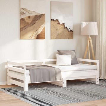 vidaXL Slaapbank uitschuifbaar massief grenenhout wit, 90 cm, Eenpersoons, Verzenden, Wit