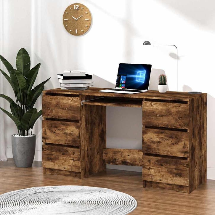 vidaXL Bureau 140x50x77 cm bewerkt hout gerookt eikenkleurig, Huis en Inrichting, Bureaus, Nieuw, Verzenden