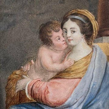 Franse school (XVII) - Vierge à lenfant peinte par le