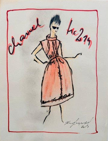 Karl Lagerfeld (1938-2019) - Authentische Chanel Modeskizze,