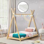 [en.casa] Kinderbed Vimpeli tipi met matras bamboe 90x200 cm, Verzenden, Nieuw