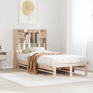vidaXL Bed met boekenkast zonder matras massief grenenhout, 90 cm, Eenpersoons, Bruin, Verzenden