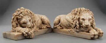 sculptuur, Coppia leoni - 31 cm - Carrara-marmer.