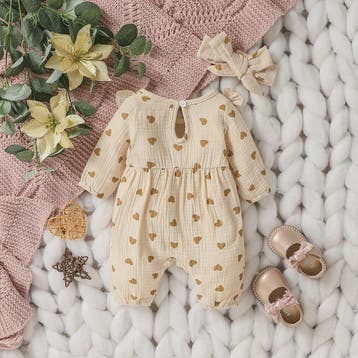 Schattige Baby Meisjes Jumpsuit met Hartjesprint en Strikje, Verzenden, Nieuw