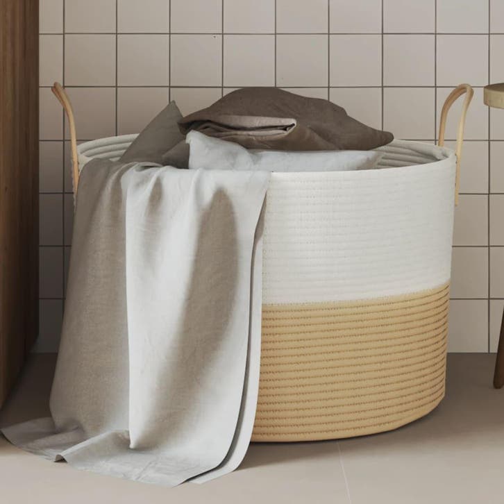 vidaXL Opbergmand Ø 51x33 cm katoen beige en wit, Huis en Inrichting, Woonaccessoires | Schalen en Manden, Nieuw, Verzenden