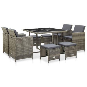 vidaXL 9-delige Tuinset met kussens poly rattan grijs, Verzenden, Nieuw, Tuinset