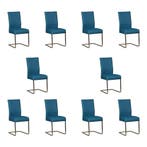 Set van 10 Leren eetkamerstoelen Remix - Hermes Turquoise, Huis en Inrichting, Stoelen, Ophalen of Verzenden, Nieuw, Leer, Vijf, Zes of meer stoelen