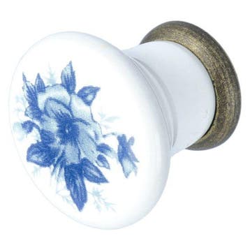 Knop porselein 32 mm met blauwe bloem, Doe-het-zelf en Verbouw, Verzenden, Nieuw