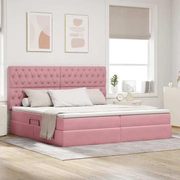 vidaXL Opslag bed met matras met hoofdeinde Roze 200 x 200, Verzenden, Nieuw, Tweepersoons, Stof
