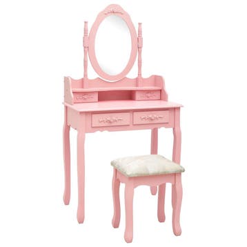 vidaXL Kaptafelset met kruk 75x69x140 cm paulowniahout roze, Verzenden, Nieuw