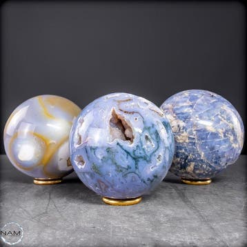 Kralenset uit Orca-Achat, mosagaat & blauwe kwarts – Drie