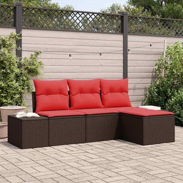 vidaXL Tuin Sofa Set 4 st Bruin en Rood poly rattan, Tuin en Terras, Verzenden, Nieuw, Rotan, 4 zitplaatsen