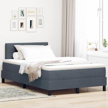 vidaXL LED Box Spring Bed met matras Donkergrijs 120 x 190, Verzenden, Nieuw, Grijs, Stof
