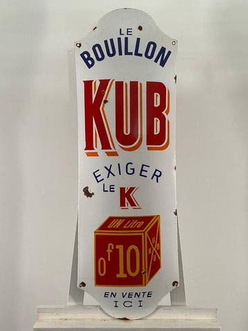 Bouillon Kub - Emaille bord - 90x30cm - Gemaakt van een, Antiek en Kunst