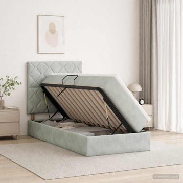 vidaXL Opslag bed met matras met opslag Lichtgrijs 90 x 200, Huis en Inrichting, Slaapkamer | Bedden, Verzenden, Nieuw, Eenpersoons