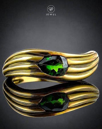Chroom-Diopsiet ring - 925 sterlingzilver goudverguld -, Antiek en Kunst