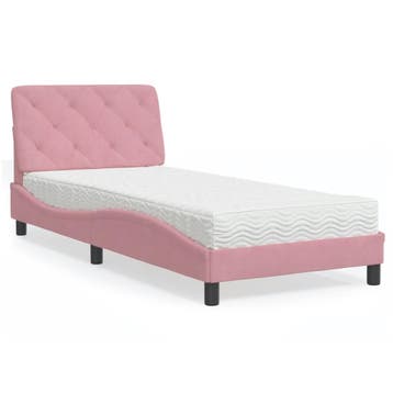 vidaXL Bed met matras fluweel roze 80x200 cm, Eenpersoons, Verzenden, Nieuw, 80 cm