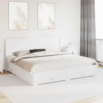 vidaXL Bedframe met opbergruimte en hoofdbord Wit Bewerkt, Huis en Inrichting, Verzenden, Nieuw, Wit, Hout