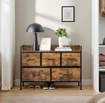 Industrieel Dressoir met 5 Stoffen Lades – Ruime Opbergkast, Huis en Inrichting, Kasten | Dressoirs, Minder dan 50 cm, Verzenden