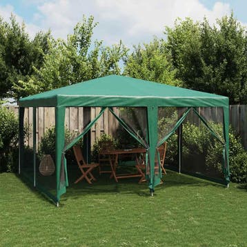 vidaXL Partytent met 8 mesh zijwanden 4x4 m HDPE groen, Tuin en Terras, Verzenden, Nieuw, Partytent