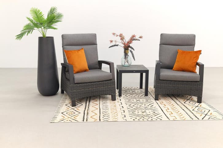 VDG Darwin verstelbare loungestoelen + Atlanta bijzettafel -, Tuin en Terras, Tuinsets en Loungesets, Loungeset, Nieuw, Overige materialen