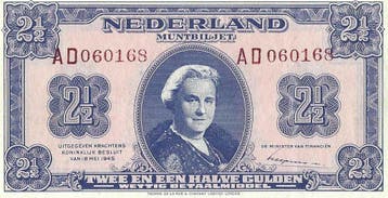 Bankbiljet 2,5 gulden 1945 Wilhelmina UNC, Verzenden