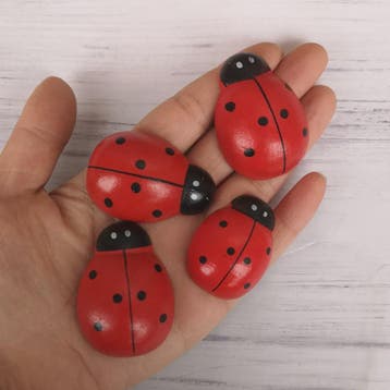 Houten Lieveheersbeestjes Decoratie Set - 5 Stuks - Miniatuu