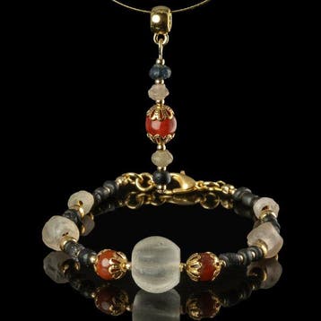 Oud-Romeins Pendant, Bracelet, met Romeinse carneool en