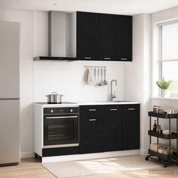 vidaXL Keukenblok LYON 5 st Zwart eiken Bewerkt hout, Verzenden, Nieuw, Zwart