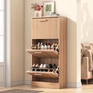 Stijlvolle Schoenenkast met Rotan Look – 3 Laag Klepdesign, Huis en Inrichting, Kasten | Schoenenkasten, Verzenden, Nieuw