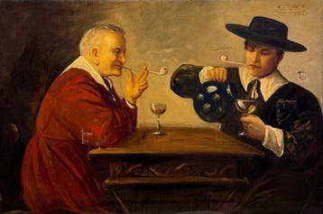 Scuola europea (XIX-XX) - Uomini che Bevono Vino e Fumano