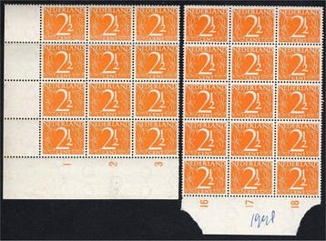 Nederland 1946/1957 - 2 x blok (27 stuks) 2,5 cent oranje -, Gestempeld
