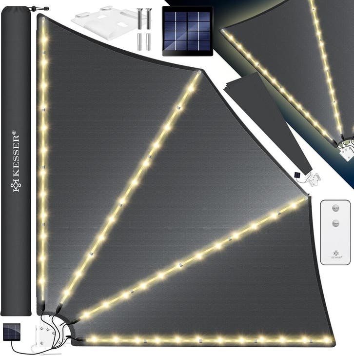 KESSER® opvouwbaar balkonscherm - LED - 140x140cm - Antracie, Tuin en Terras, Zonneschermen, Zo goed als nieuw, Verzenden