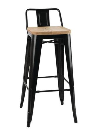 Bistro Barstoel met Houten Zitting | Zwart | 90(h)x43x45cm, Verzenden, Nieuw in verpakking