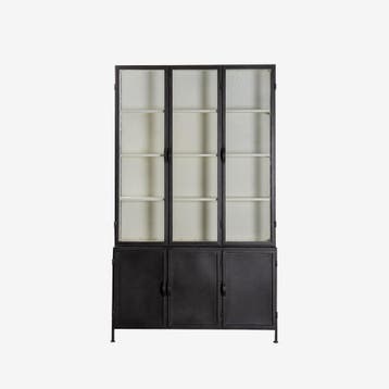 Buffetkast exclusief zwart metaal glas 142 cm breed actie, Vitrinekast exclusief zwart metaal glas 142 cm breed actie, 100 tot 150 cm