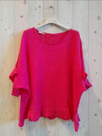 100% linnen top in kleur FUCHSIA - raglan mouwen met, Nieuw