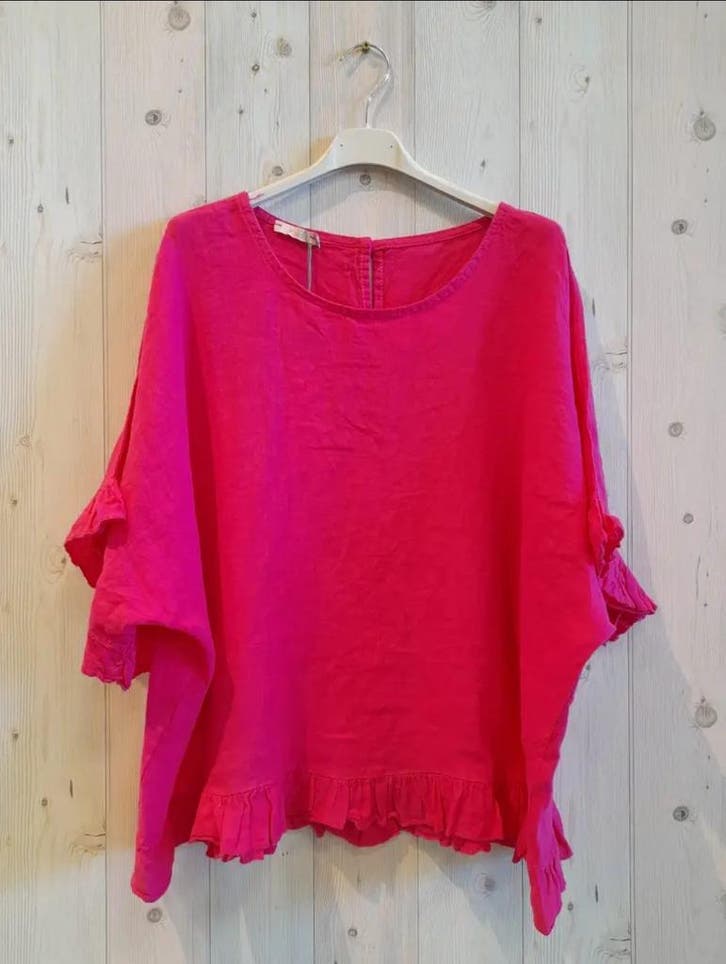 100% linnen top in kleur FUCHSIA - raglan mouwen met, Kleding | Dames, T-shirts
