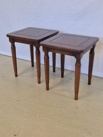 Bijzettafel (2) - Mahonie, Leder - Wijntafeltjes Goudopdruk, Antiek en Kunst