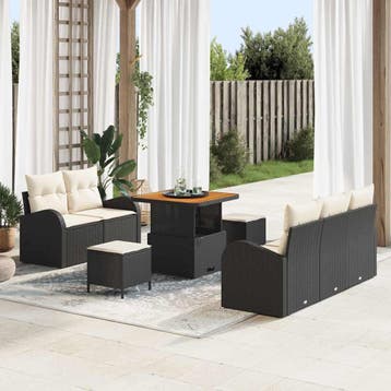 vidaXL Tuin Sofa Set met kussen met opslag 8 pcs Zwart en, Verzenden, Nieuw, Rotan, 8 zitplaatsen