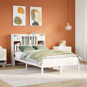 vidaXL Bed met boekenkast zonder matras grenenhout wit, Verzenden, Wit, 190 cm of minder, Overige maten