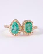 Statement ring - 14 karaat Geel goud - 1.36ct. tw. Smaragd -