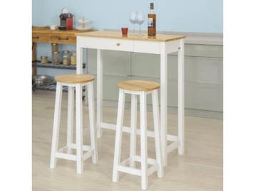 SoBuy FWT50-WN Bartafel - 2 Barkrukken - Wit Hout, Verzenden, Nieuw