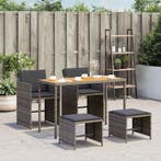 vidaXL 5-delige Tuinset met kussens poly rattan grijs, Verzenden, Nieuw, Tuinset