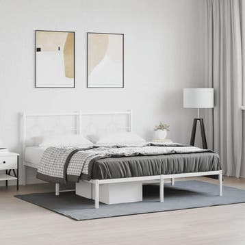 vidaXL Bedframe met hoofdbord metaal wit 160x200 cm, Verzenden, Wit, 200 cm, Metaal
