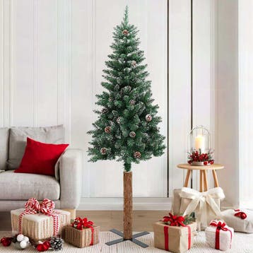 vidaXL Kerstboom met echt hout en sneeuw smal 180 cm groen, Diversen, Verzenden, Nieuw