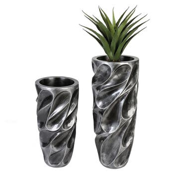 Poly/glasvezel plantenbak Drop antiek zilver H.70cm, Verzenden, Nieuw