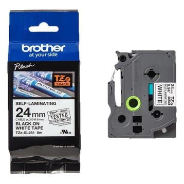 Brother TZe-SL251 zelflaminerend tape zwart op wit 24 mm, Computers en Software, Printerbenodigdheden, Verzenden, Nieuw, Printertape